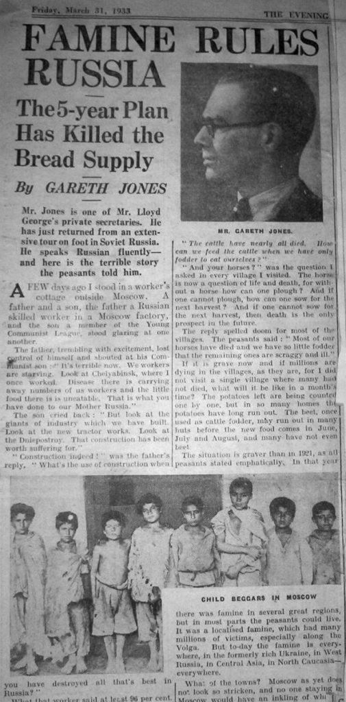 Фільм &#8220;Ціна правди&#8221; (&#8220;Містер Джонс&#8221;) – історія Гарета Джонса, який розповів світу про Голодомор